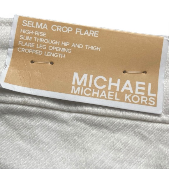 Michael Michael Kors White Selma Crop Flare‎ High-Rise Flare Raw Hem Jean - Picture 6 of 8